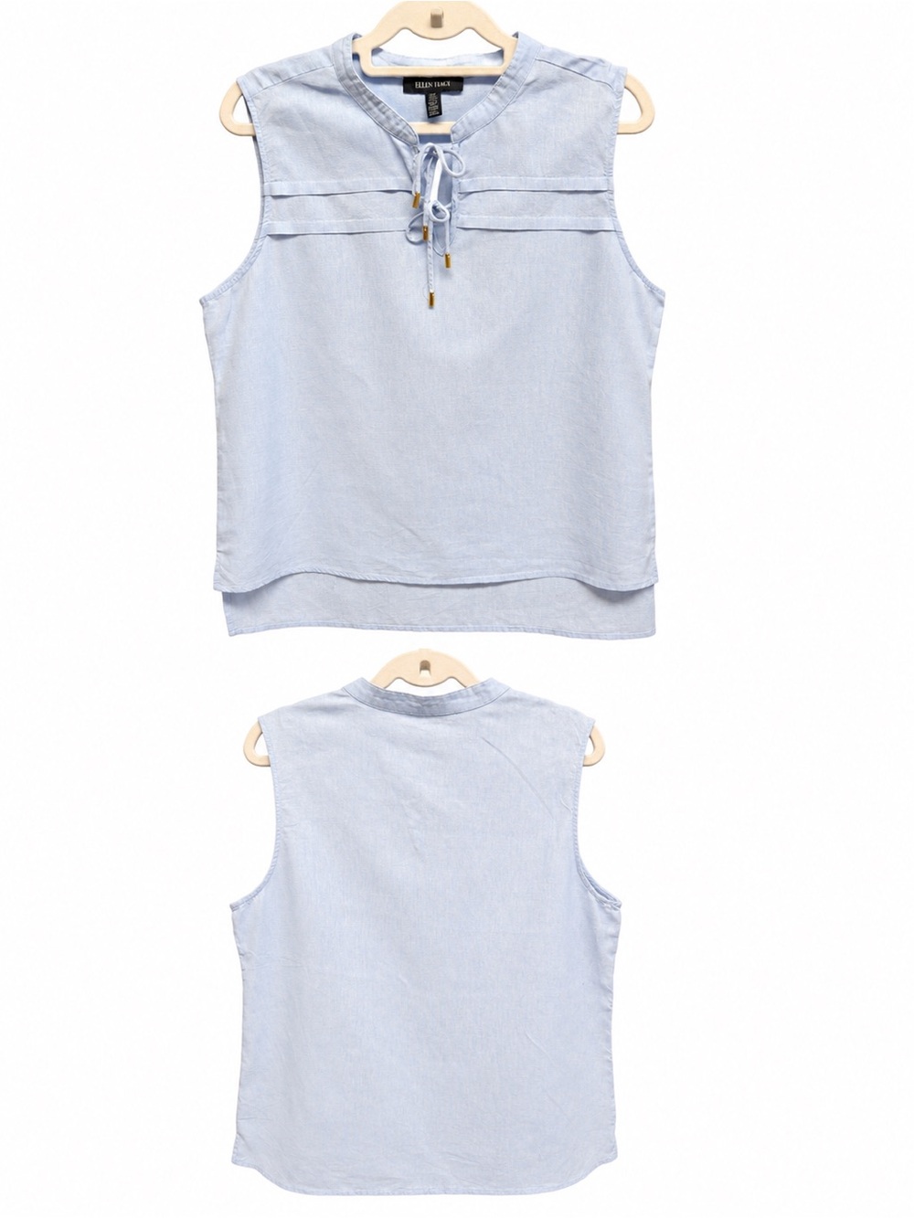 Ellen Tracy Light Blue Sleeveless Tie-Neck